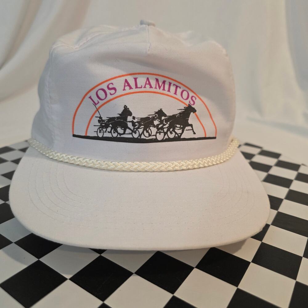 Vintage 90s Los Alamitos Race Course Horse Racing White Rope Strapback Hat